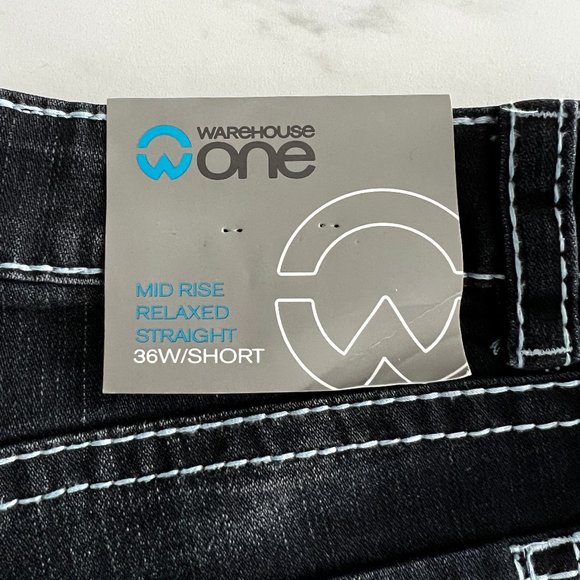 Warehouse One Dark Wash, Mid Rise, Relaxed Straight Jeans, Size 36/Short - Picture 4 of 5